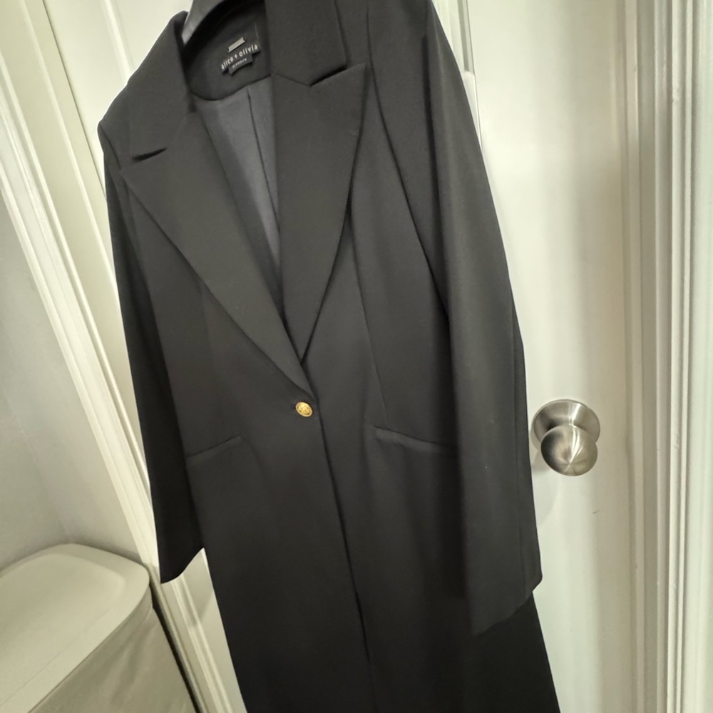 Alice + Olivia Black Long Blazer Coat with Gold Button - Picture 11 of 11